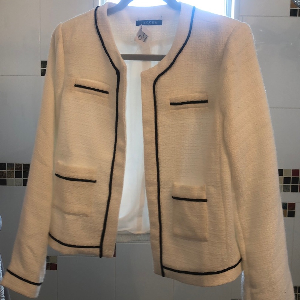 Decker White Blazer with Black Trim Detail